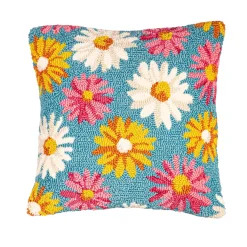 Plow & Hearth Outdoor Throw Pillows|Decorative Pillows>Indoor/Outdoor English Daisy Hooked Polypropylene Throw Pillow
