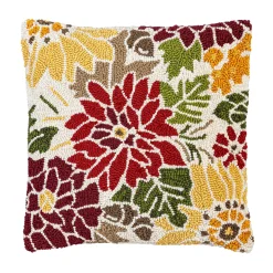 Plow & Hearth Outdoor Throw Pillows|Decorative Pillows>Indoor/Outdoor Fall Florals Hooked Polypropylene Throw Pillow 18"x18"