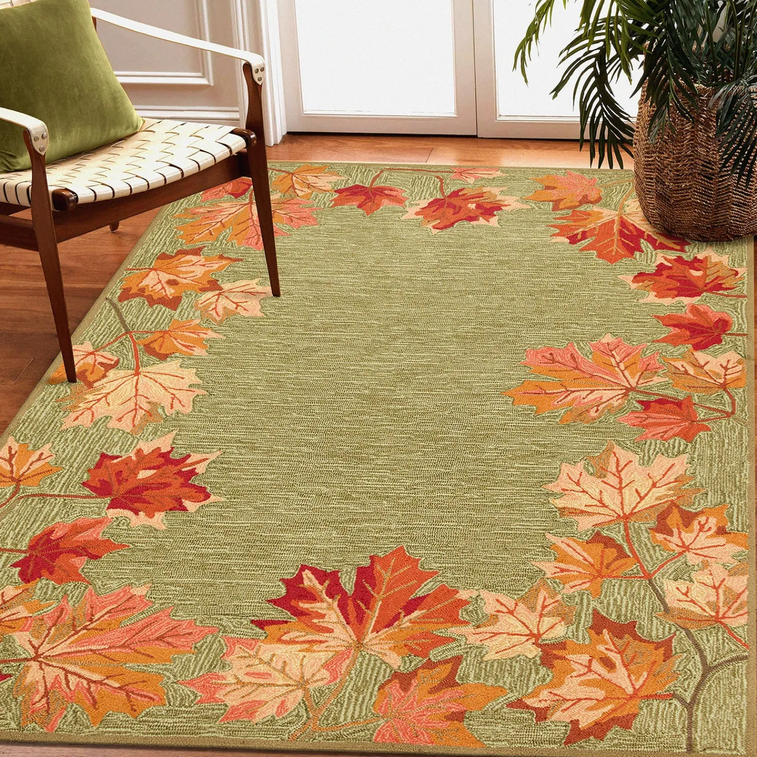 Plow & Hearth Area Rugs>Indoor/Outdoor Falling Leaves Border Rug, 3'6" x 5'6"