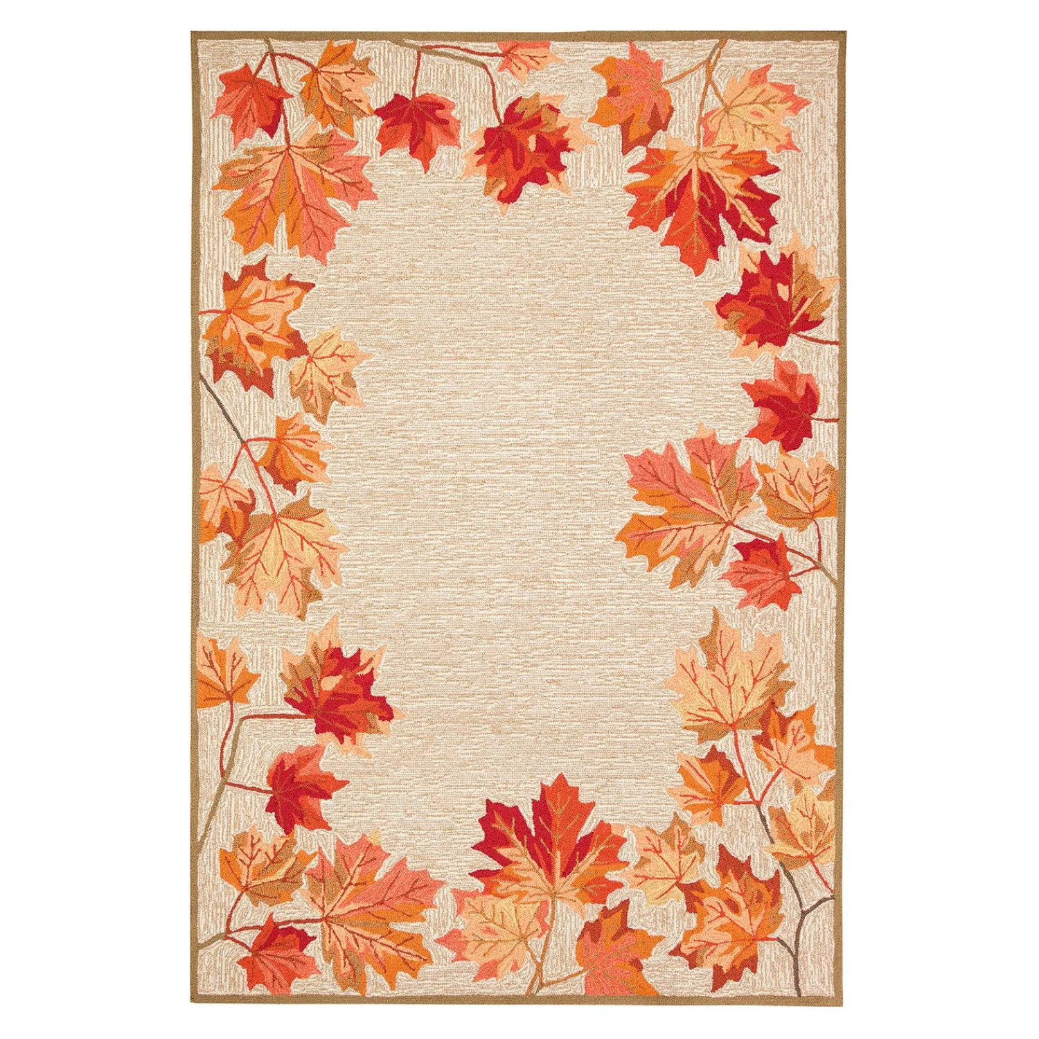 Plow & Hearth Area Rugs>Indoor/Outdoor Falling Leaves Border Rug, 3'6" x 5'6"