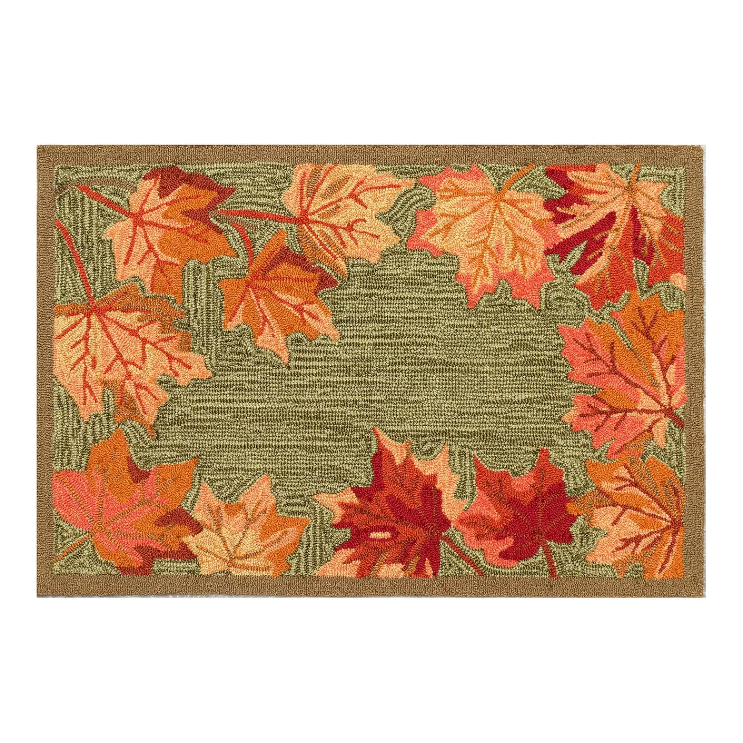 Plow & Hearth Area Rugs>Indoor/Outdoor Falling Leaves Border Rug, 3'6" x 5'6"