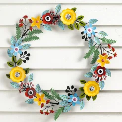 Plow & Hearth Wreaths>Indoor/Outdoor Floral and Berry Metal Wreath
