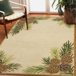 Plow & Hearth Area Rugs>Indoor/Outdoor Forest Lake Border Rug, 42" x 66" Natural