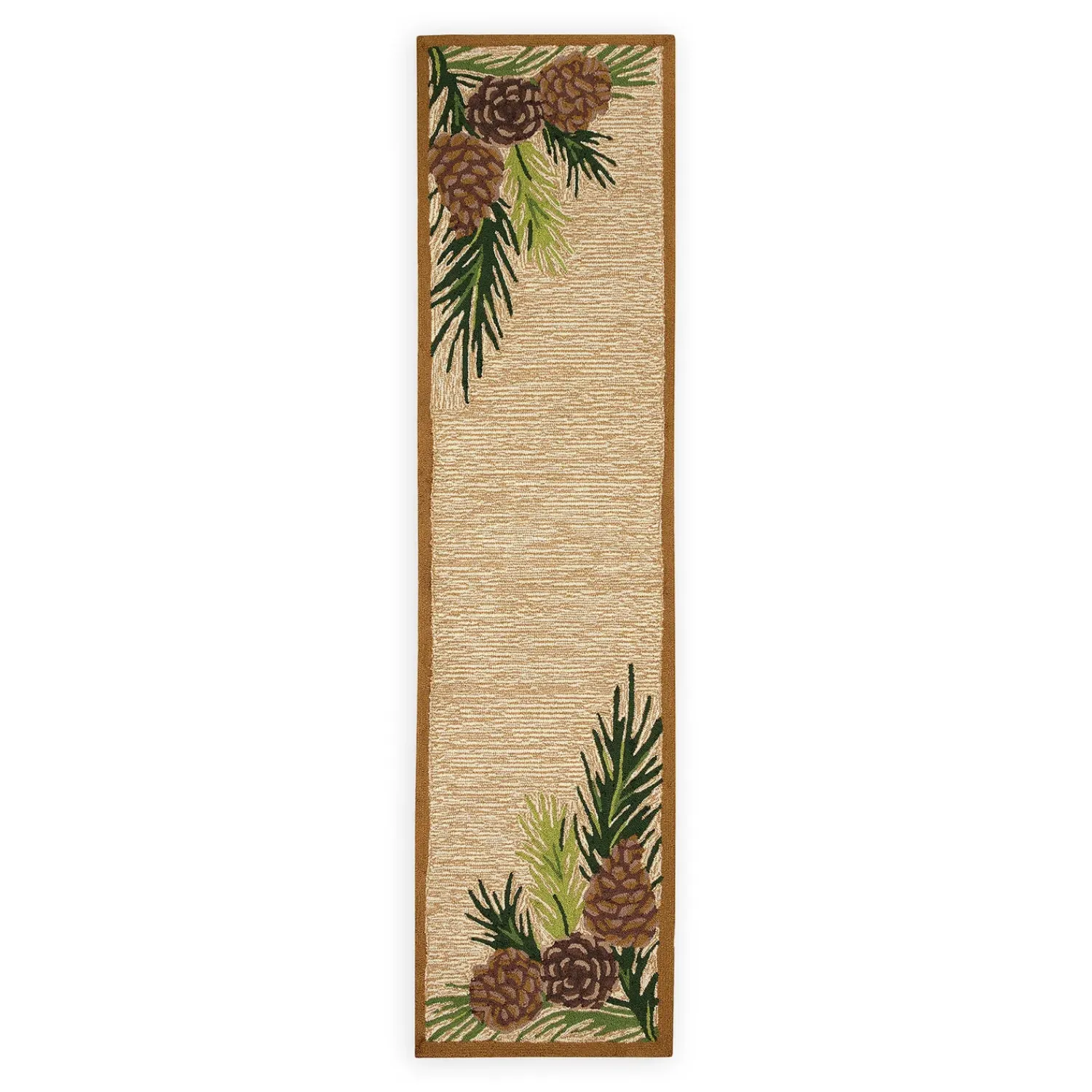 Plow & Hearth Runners>Indoor/Outdoor Forest Lake Border Rug, 2' x 8' Runner Natural