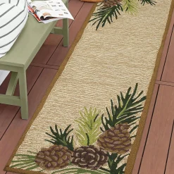 Plow & Hearth Runners>Indoor/Outdoor Forest Lake Border Rug, 2' x 8' Runner Natural