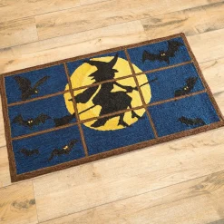 Plow & Hearth Hooked Rugs>Indoor/Outdoor Halloween Flying Witch Hooked Accent Rug