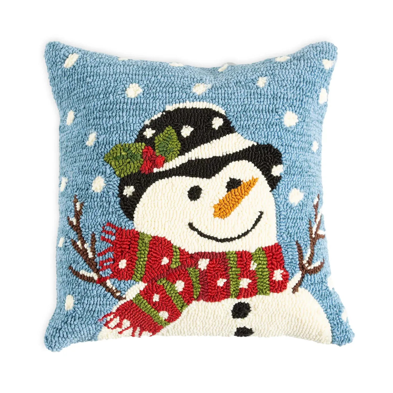 Plow & Hearth Outdoor Throw Pillows|Decorative Pillows>Indoor/Outdoor Hooked Polypropylene Snowman Throw Pillow