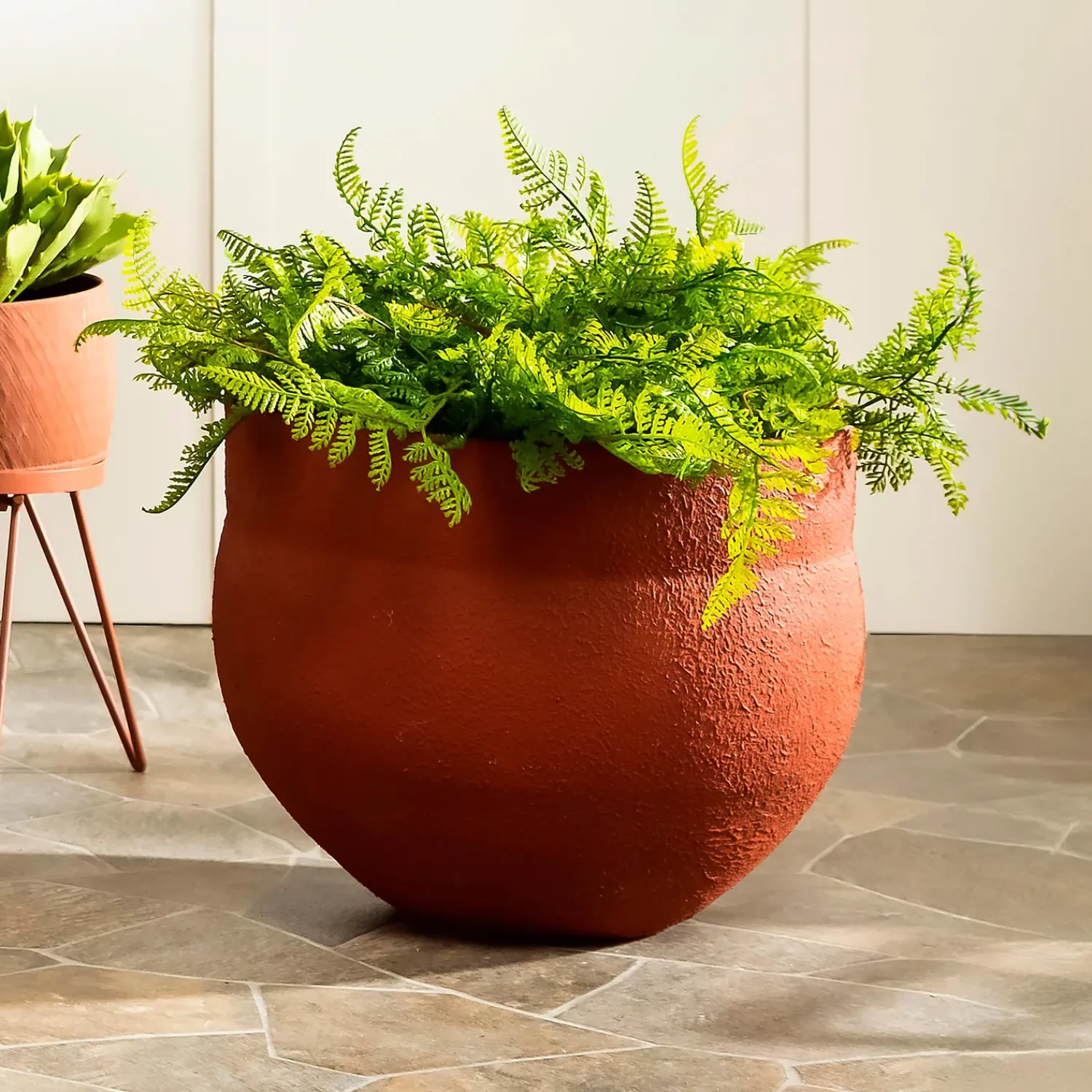 Plow & Hearth Planters & Plant Stands>Indoor/Outdoor Large Metal Planter with Terra Cotta Finish