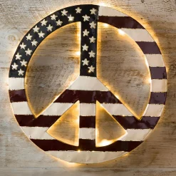 Plow & Hearth Outdoor Wall Art|Wall Art>Indoor/Outdoor Lighted Americana Flag Peace Sign Wall Art