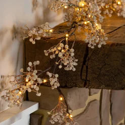 Plow & Hearth Faux Flowers & Plants|Lighted Trees & Garlands>Indoor/Outdoor Lighted Baby's Breath Garland with Timer
