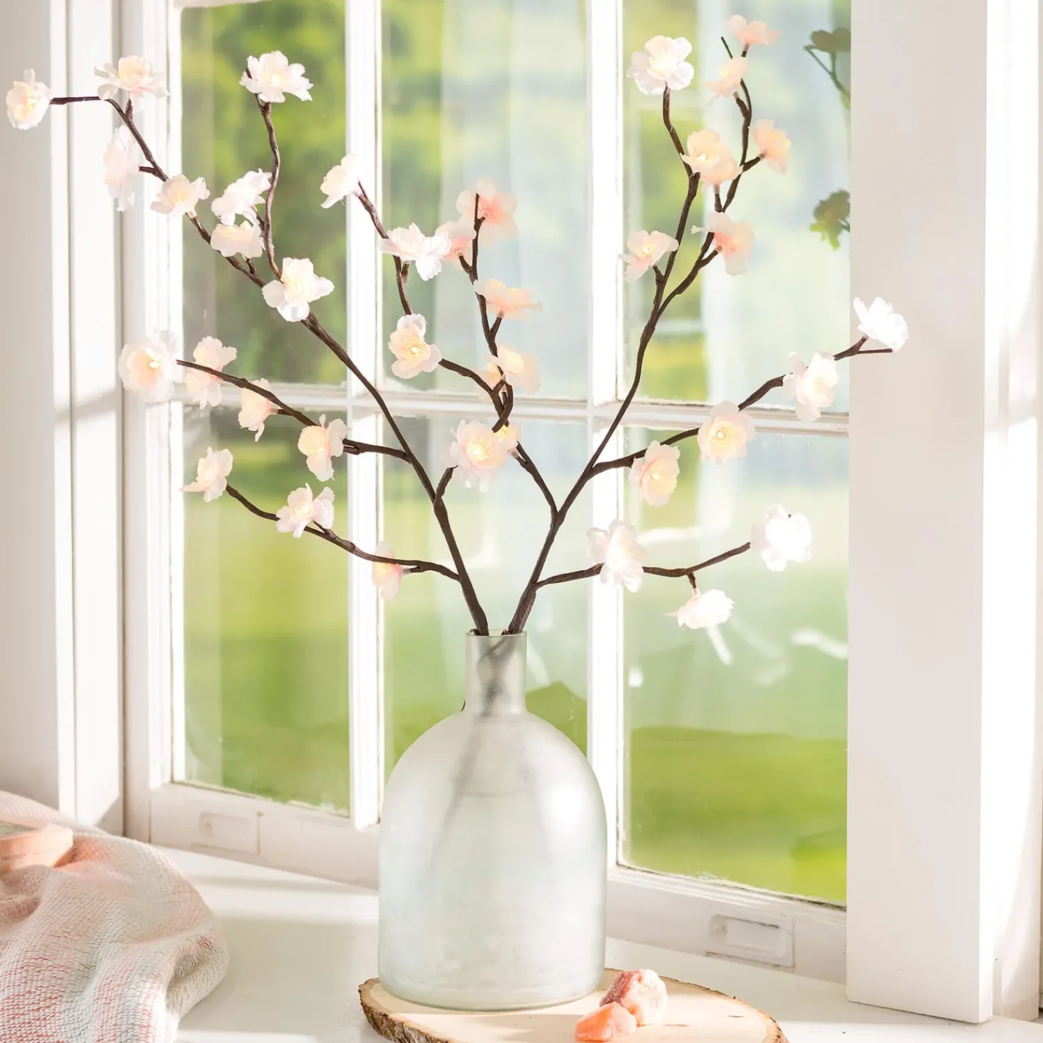 Plow & Hearth Faux Flowers & Plants|Lighted Trees & Garlands>Indoor/Outdoor Lighted Cherry Tree Branches, Set of 2