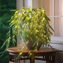 Plow & Hearth Faux Flowers & Plants|Lighted Trees & Garlands>Indoor/Outdoor Lighted Green Willow Tree Branches, Set of 2