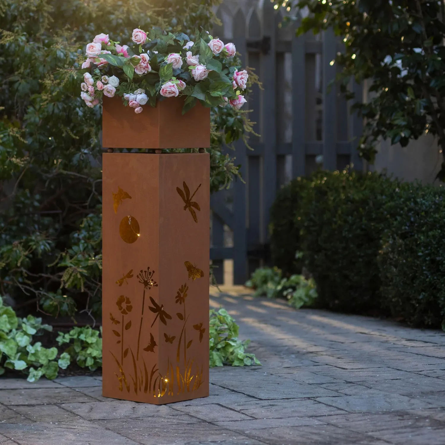 Plow & Hearth Planters & Plant Stands>Indoor/Outdoor Lighted Metal Planter with Dragonfly Design