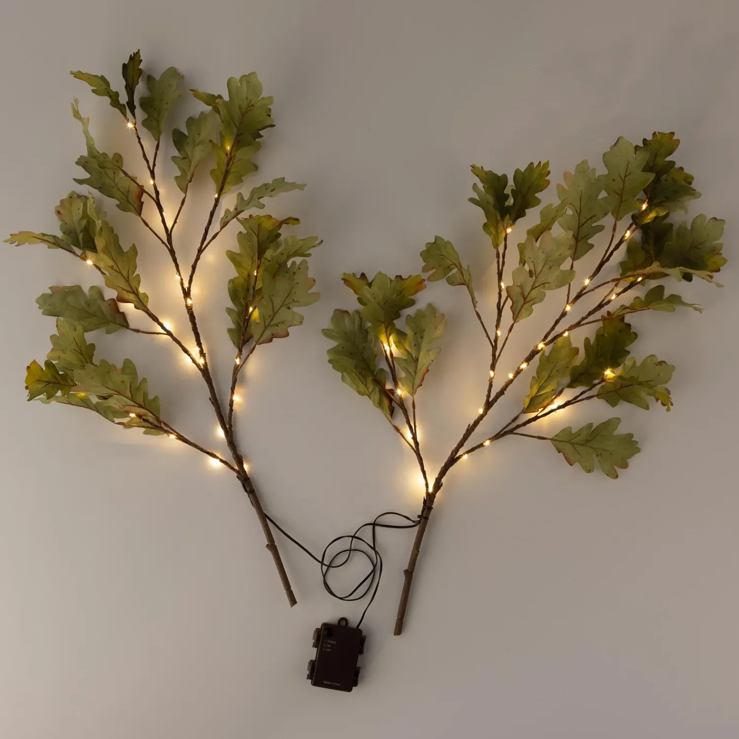 Plow & Hearth Faux Flowers & Plants|Lighted Trees & Garlands>Indoor/Outdoor Lighted Moss Oak Branches, Set of 2