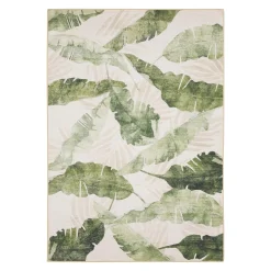 Plow & Hearth Area Rugs>Indoor/Outdoor Machine Washable Tropical Leaves Polyester Rug Green,Ivory
