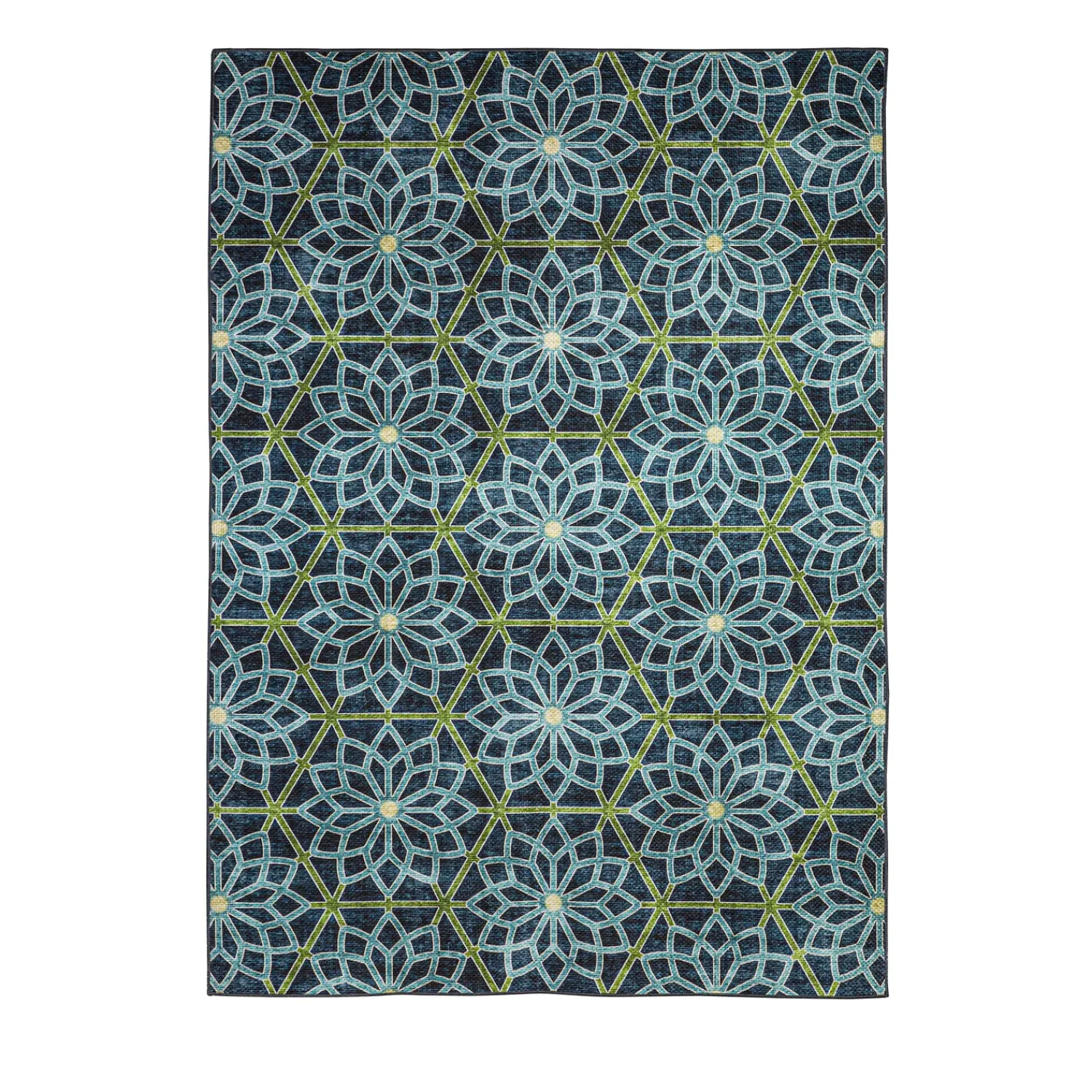 Plow & Hearth Area Rugs>Indoor/Outdoor Machine Washable Blue Kaleidoscope Printed Rug, 5' x 7'