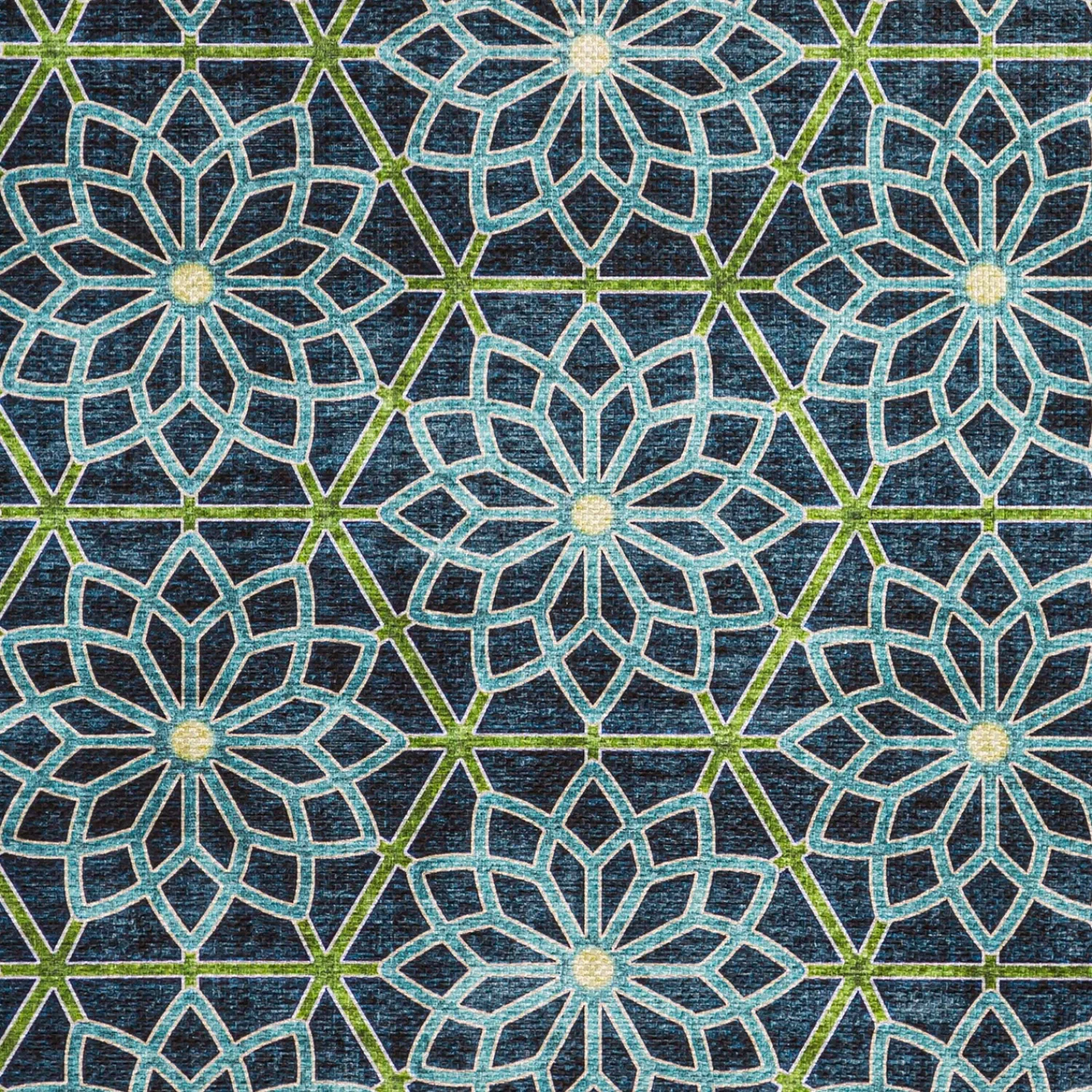 Plow & Hearth Area Rugs>Indoor/Outdoor Machine Washable Blue Kaleidoscope Printed Rug, 5' x 7'