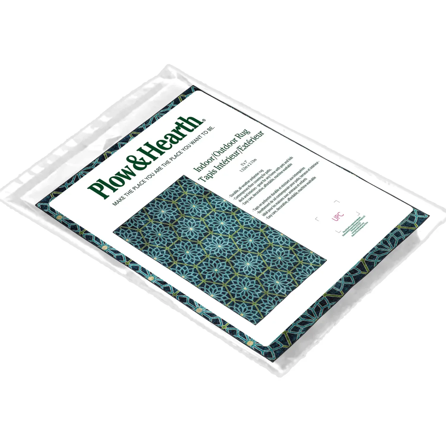 Plow & Hearth Area Rugs>Indoor/Outdoor Machine Washable Blue Kaleidoscope Printed Rug, 5' x 7'