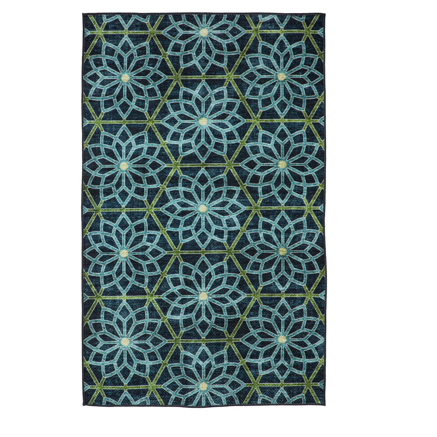 Plow & Hearth Area Rugs>Indoor/Outdoor Machine Washable Blue Kaleidoscope Printed Rug, 3' x 5'