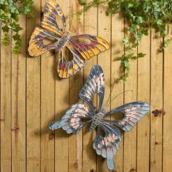 Plow & Hearth Outdoor Wall Art|Wall Art>Indoor/Outdoor Metal Butterfly Wall Art, Set of 2