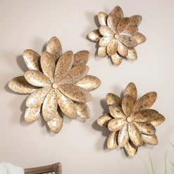 Plow & Hearth Outdoor Wall Art|Wall Art>Indoor/Outdoor Metal Flower Wall Art, Set of 3