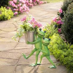 Plow & Hearth Planters & Plant Stands|Planters & Vases>Indoor/Outdoor Metal Friendly Frogs Planter