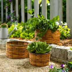 Plow & Hearth Planters & Plant Stands|Planters & Vases>Indoor/Outdoor Nested Reed Basket Planters, Set of 3