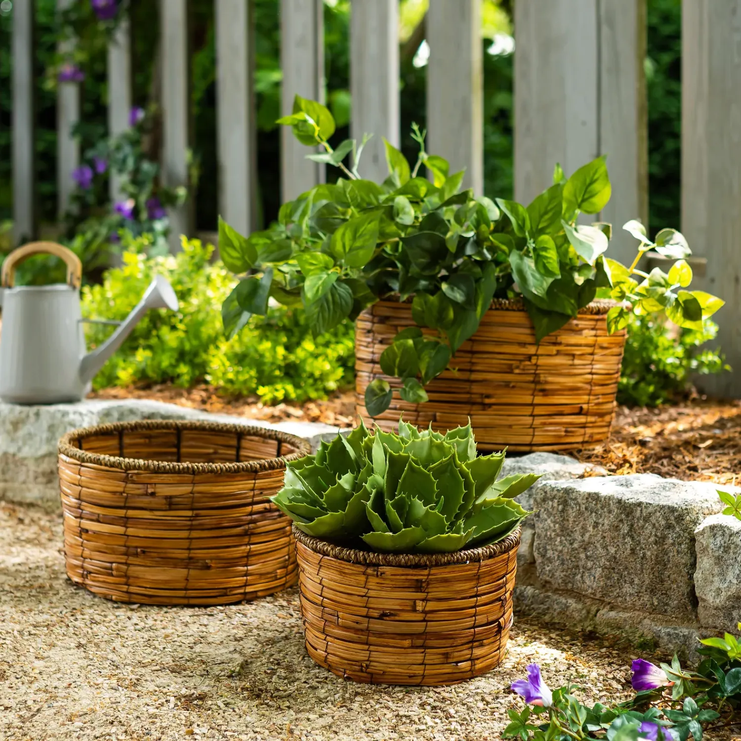 Plow & Hearth Planters & Plant Stands|Planters & Vases>Indoor/Outdoor Nested Reed Basket Planters, Set of 3