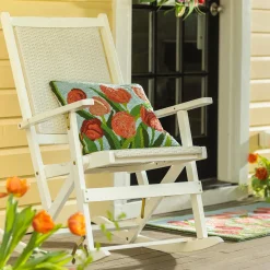 Plow & Hearth Outdoor Throw Pillows|Decorative Pillows>Indoor/Outdoor Pink Tulips Hooked Polypropylene Throw Pillow