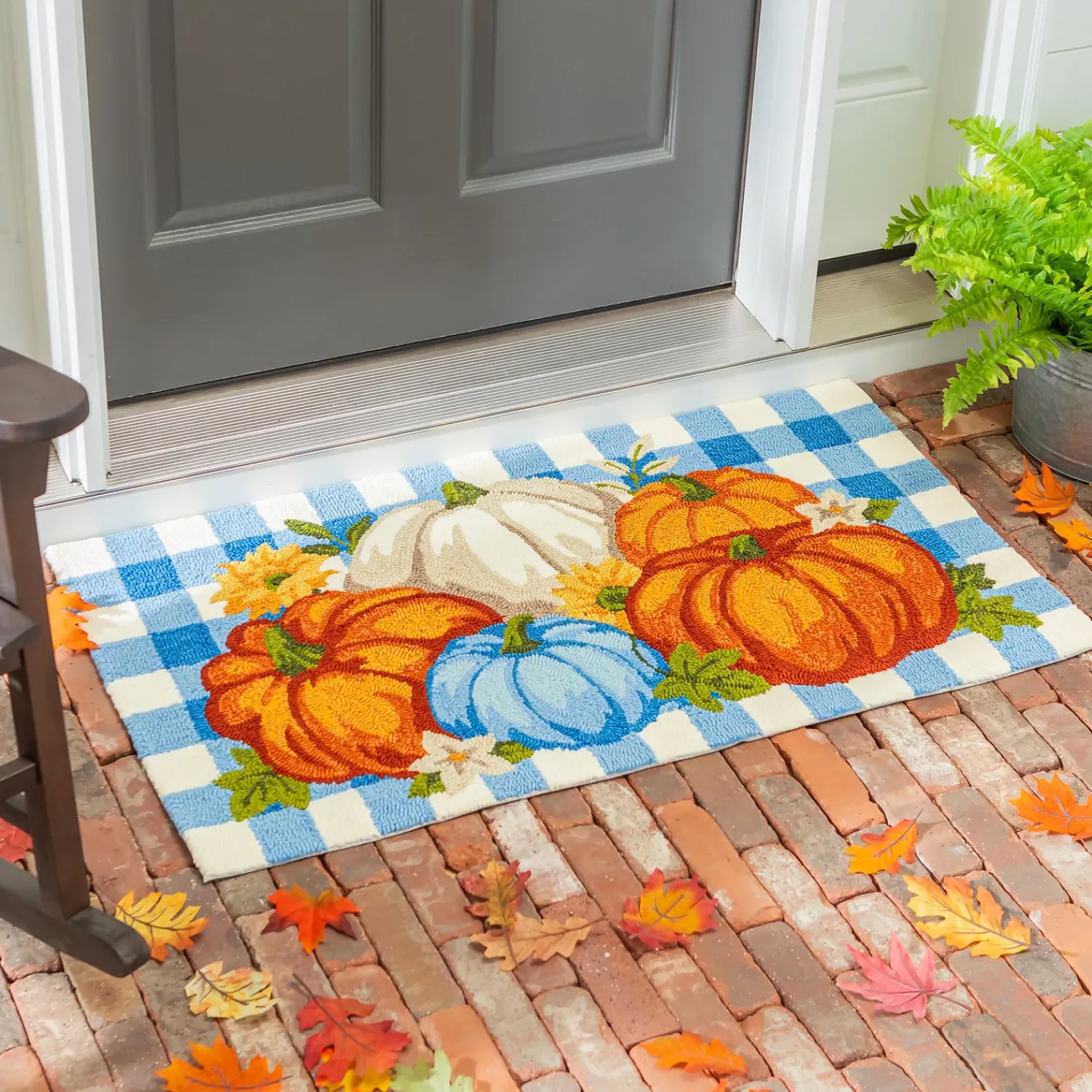 Plow & Hearth Hooked Rugs>Indoor/Outdoor Pumpkin Patch Polypropylene Accent Rug 24"x42"
