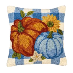 Plow & Hearth Outdoor Throw Pillows|Decorative Pillows>Indoor/Outdoor Pumpkin Patch Hooked Polypropylene Throw Pillow 18"x18"