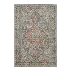 Plow & Hearth Area Rugs>Indoor/Outdoor Riverbend Medallion Polypropylene Rug, 1'10" x 7'6" Runner Gray