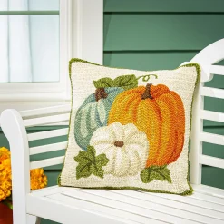 Plow & Hearth Outdoor Throw Pillows|Decorative Pillows>Indoor/Outdoor Shaped Pumpkins Hooked Polypropylene Throw Pillow 18"x18"