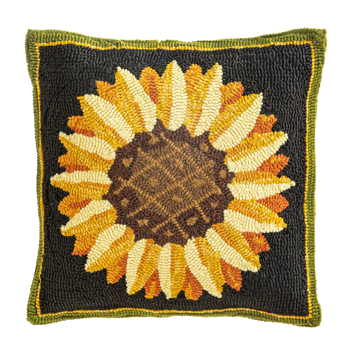 Plow & Hearth Outdoor Throw Pillows|Decorative Pillows>Indoor/Outdoor Sunflower Fields Hand-Hooked Polypropylene Throw Pillow