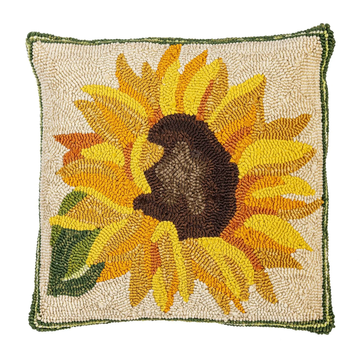 Plow & Hearth Outdoor Throw Pillows|Decorative Pillows>Indoor/Outdoor Sunflower Hooked Polypropylene Throw Pillow 18"x18"