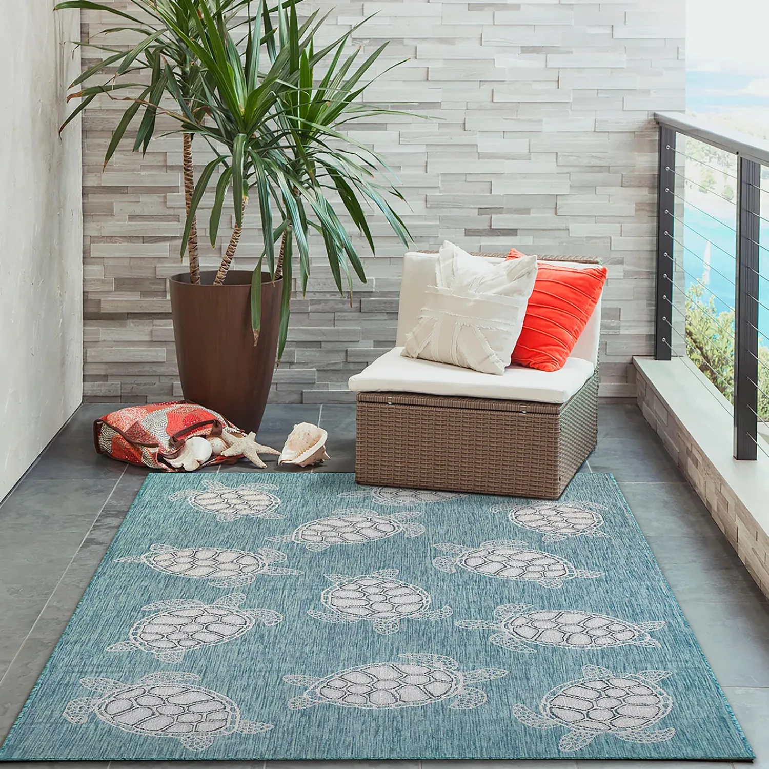 Plow & Hearth Area Rugs>Indoor/Outdoor Textured Sea Turtles Polypropylene Rug, 39" x 59"