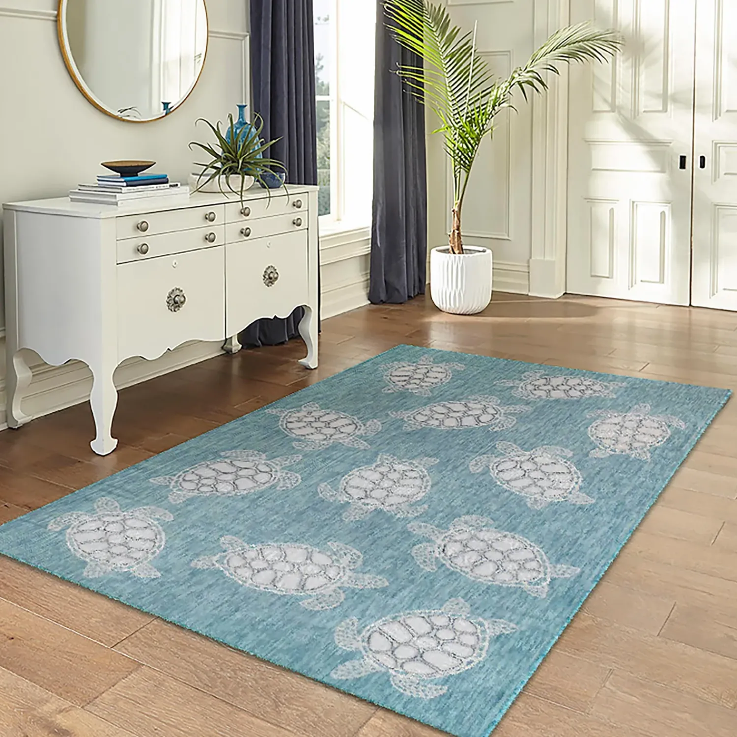 Plow & Hearth Area Rugs>Indoor/Outdoor Textured Sea Turtles Polypropylene Rug, 39" x 59"