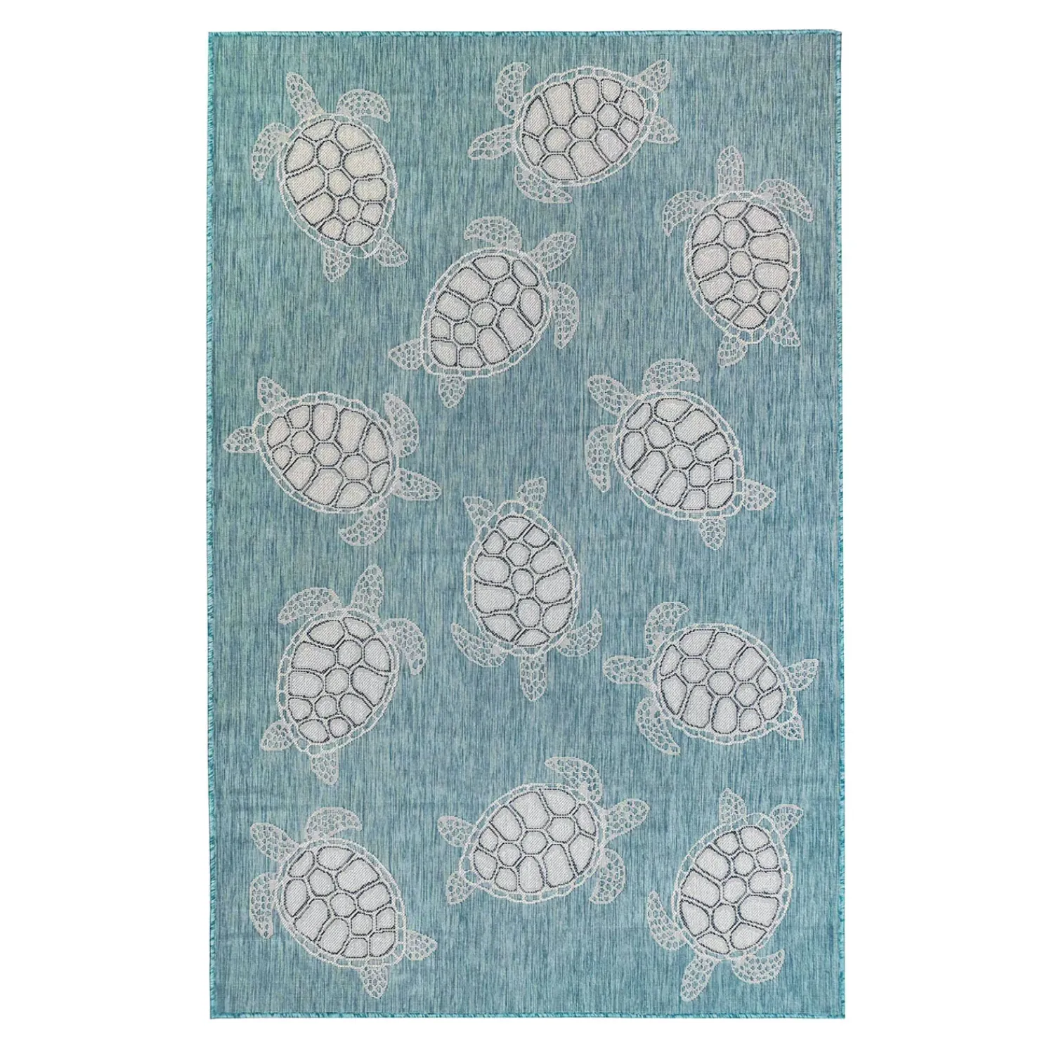 Plow & Hearth Area Rugs>Indoor/Outdoor Textured Sea Turtles Polypropylene Rug, 6'6" x 9'4"