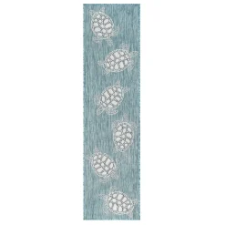 Plow & Hearth Runners>Indoor/Outdoor Textured Sea Turtles Polypropylene Runner, 23" x 7'6"