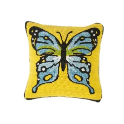 Plow & Hearth Decorative Pillows>Indoor/Outdoor Yellow Butterfly Hand Hooked Polypropylene Throw Pillow