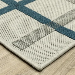 Plow & Hearth Area Rugs>Indoor/Outdoor York Windowpane Polypropylene Rug, 6'7" x 9'2" Blue/Green