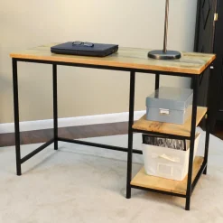 Plow & Hearth Desks & Console Tables>Industrial-Style Wood and Metal Desk with Shelves