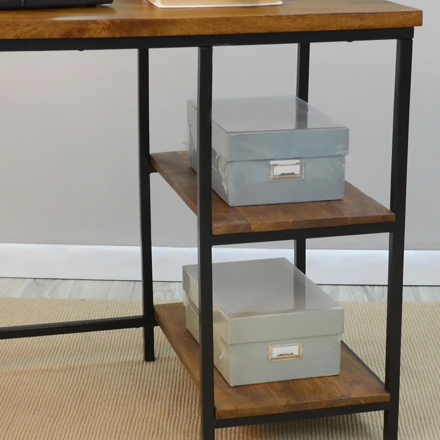 Plow & Hearth Desks & Console Tables>Industrial-Style Wood and Metal Desk with Shelves