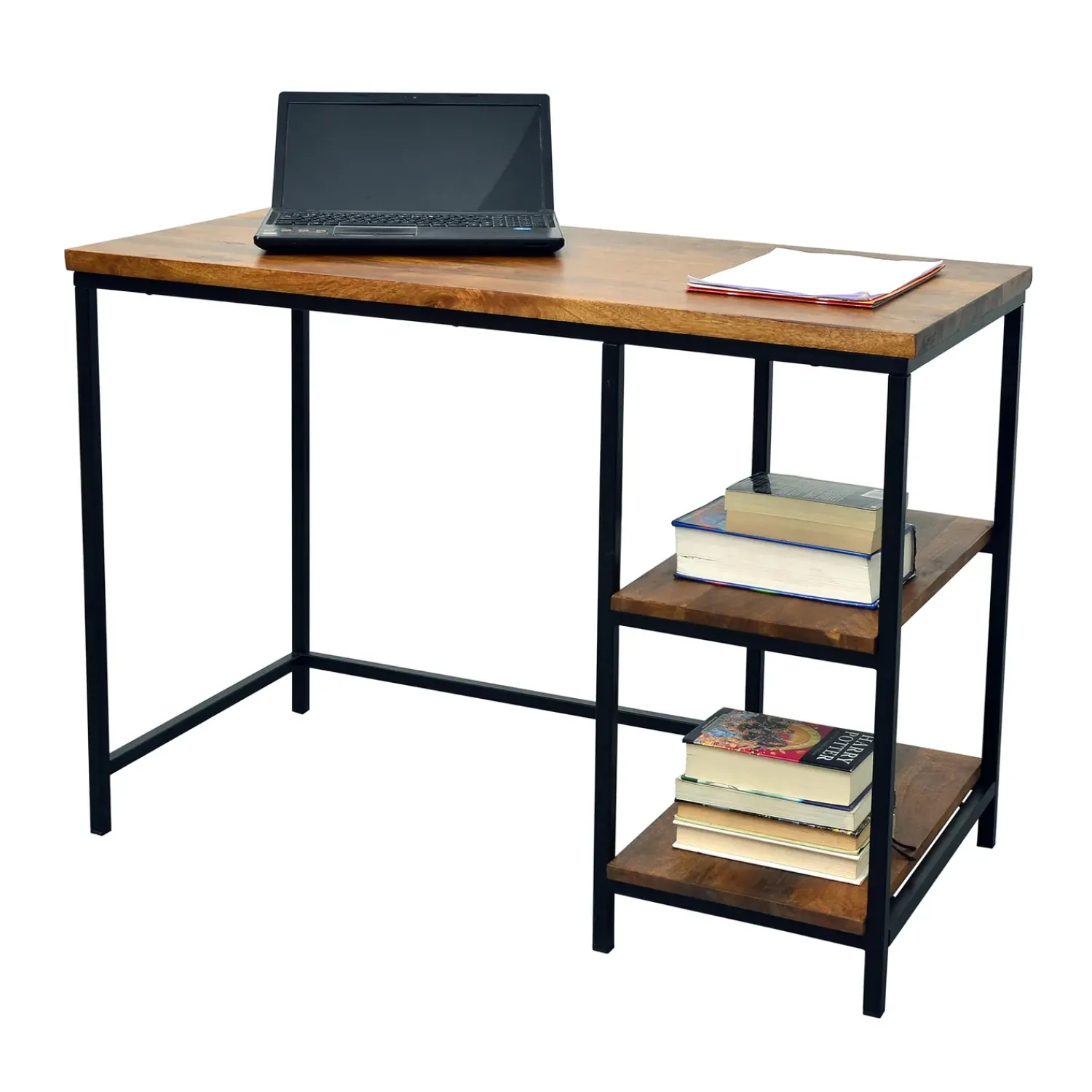 Plow & Hearth Desks & Console Tables>Industrial-Style Wood and Metal Desk with Shelves