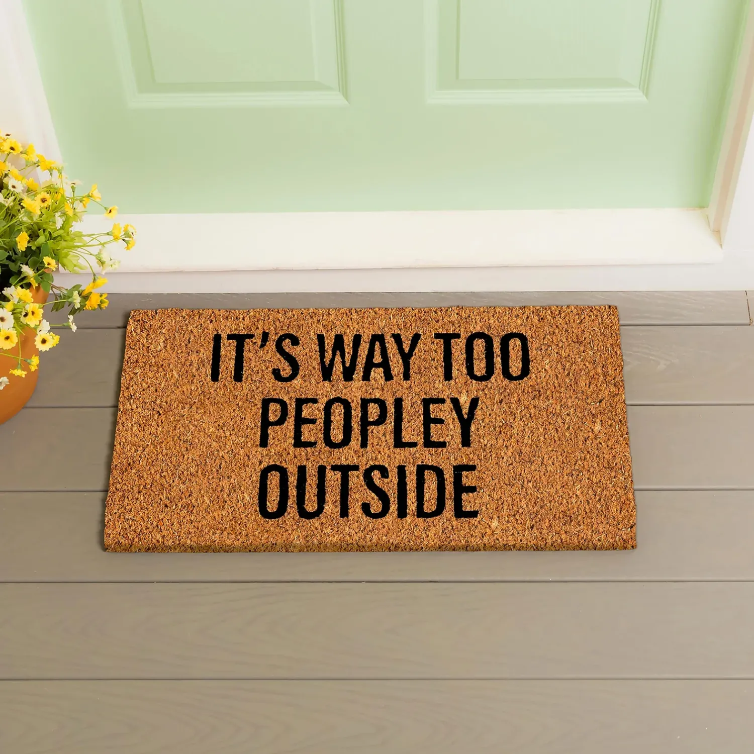 Plow & Hearth Coir Mats>It's way too peopley Coir Mat
