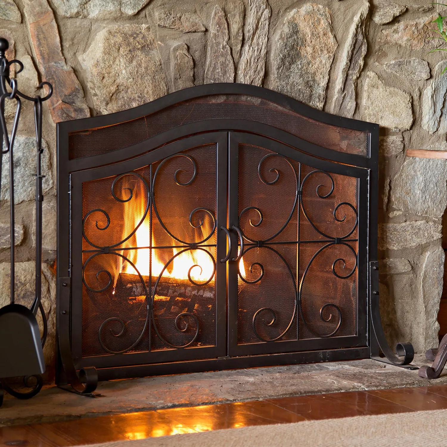 Plow & Hearth Fireplace Screens With Doors>Large Crest Fireplace Screen With Doors Black