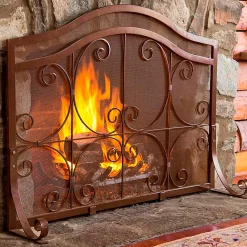 Plow & Hearth Fireplace Screens With Doors>Large Crest Flat Guard Fireplace Screen Copper