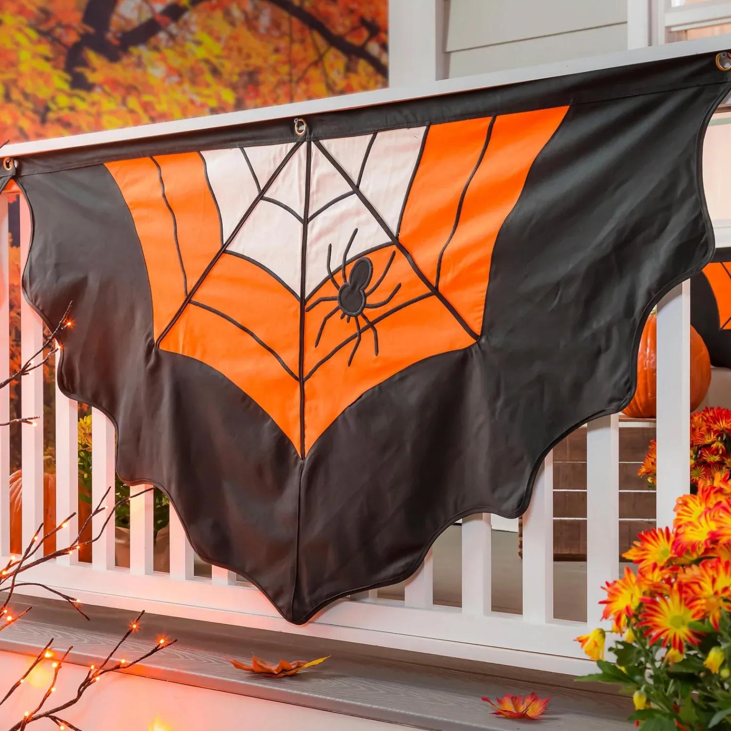 Plow & Hearth Bunting & Banners>Large Halloween Spider Web Cotton Bunting