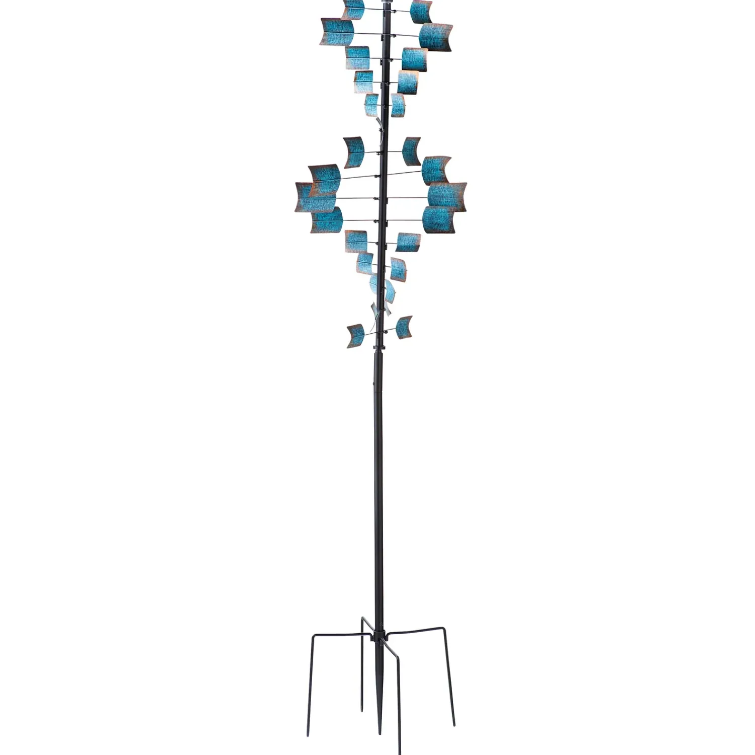 Plow & Hearth Wind Spinners>Large Metal Spiral Spinner with Blue and Copper-Colored Vanes