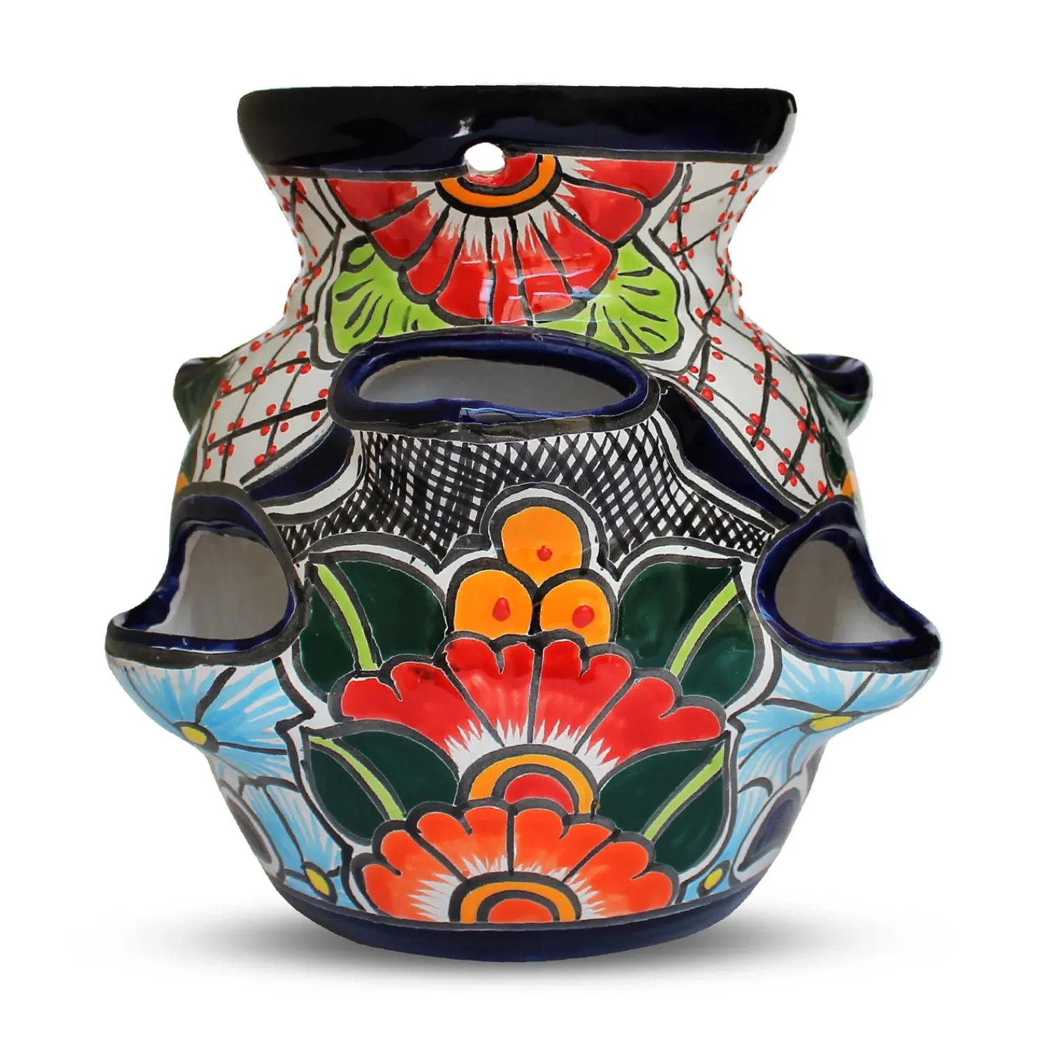 Plow & Hearth Planters & Plant Stands>Large Sky Blue Talavera Strawberry Pot